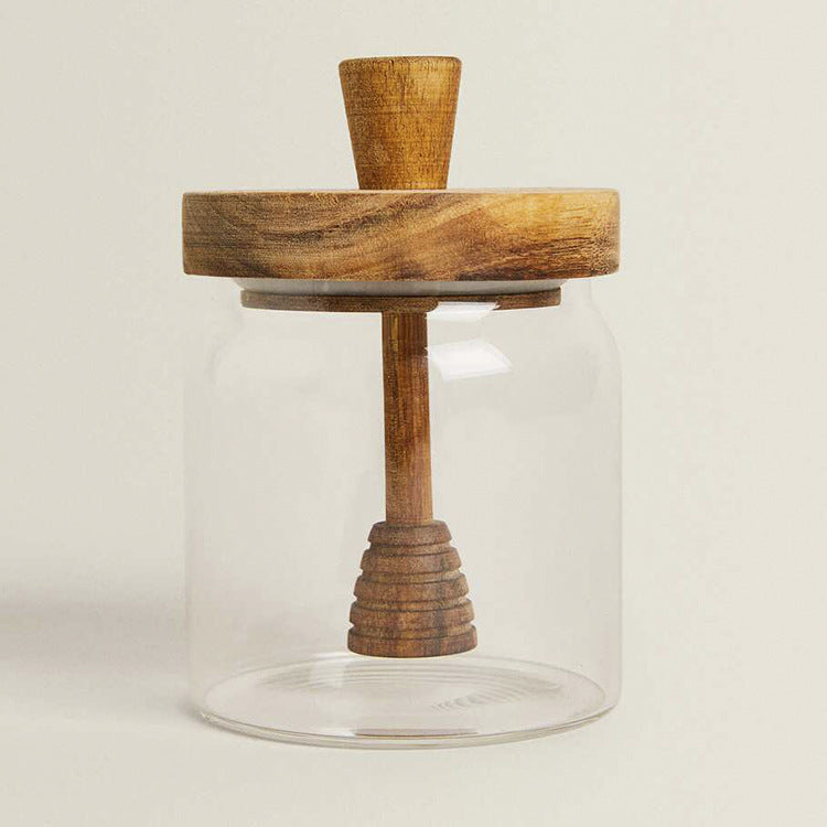 Glass Honey Jar with Wooden Dipper & Lid