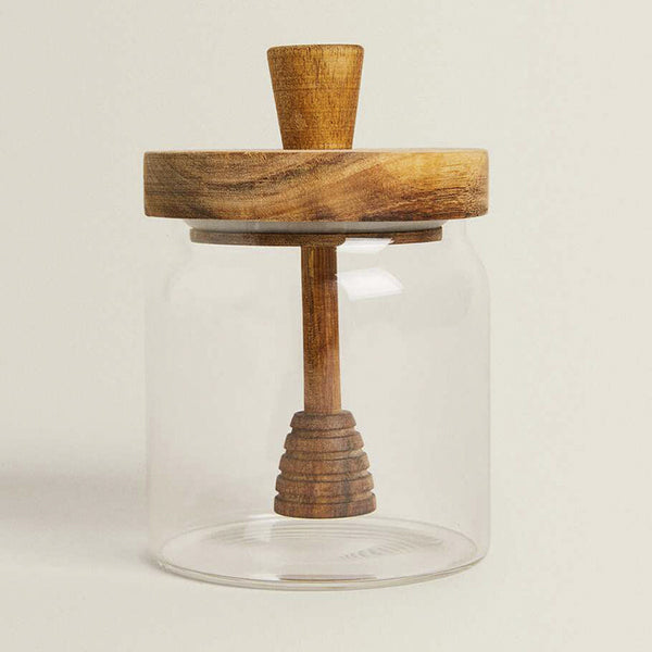 Glass Honey Jar with Wooden Dipper & Lid