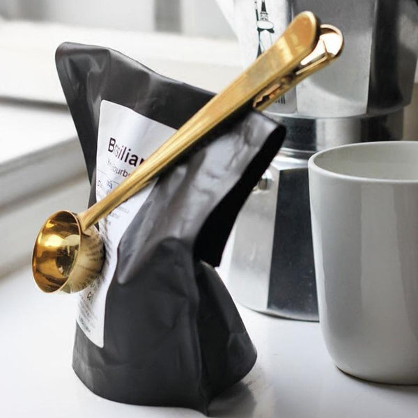Coffee Measuring Scoop with Bag Clip, Stainless Steel