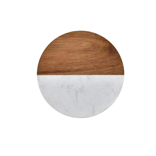 Round acacia wood and white stone coaster