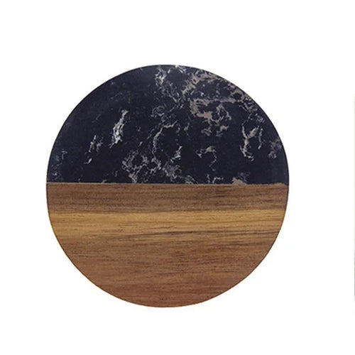 Round acacia wood and black stone coaster